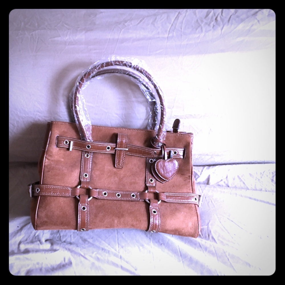 Brown leather and suede handbag